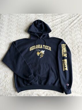 Vintage Georgia Tech Hoodie Sweatshirt Mens XL Navy Yellow Jackets Champion Y2K